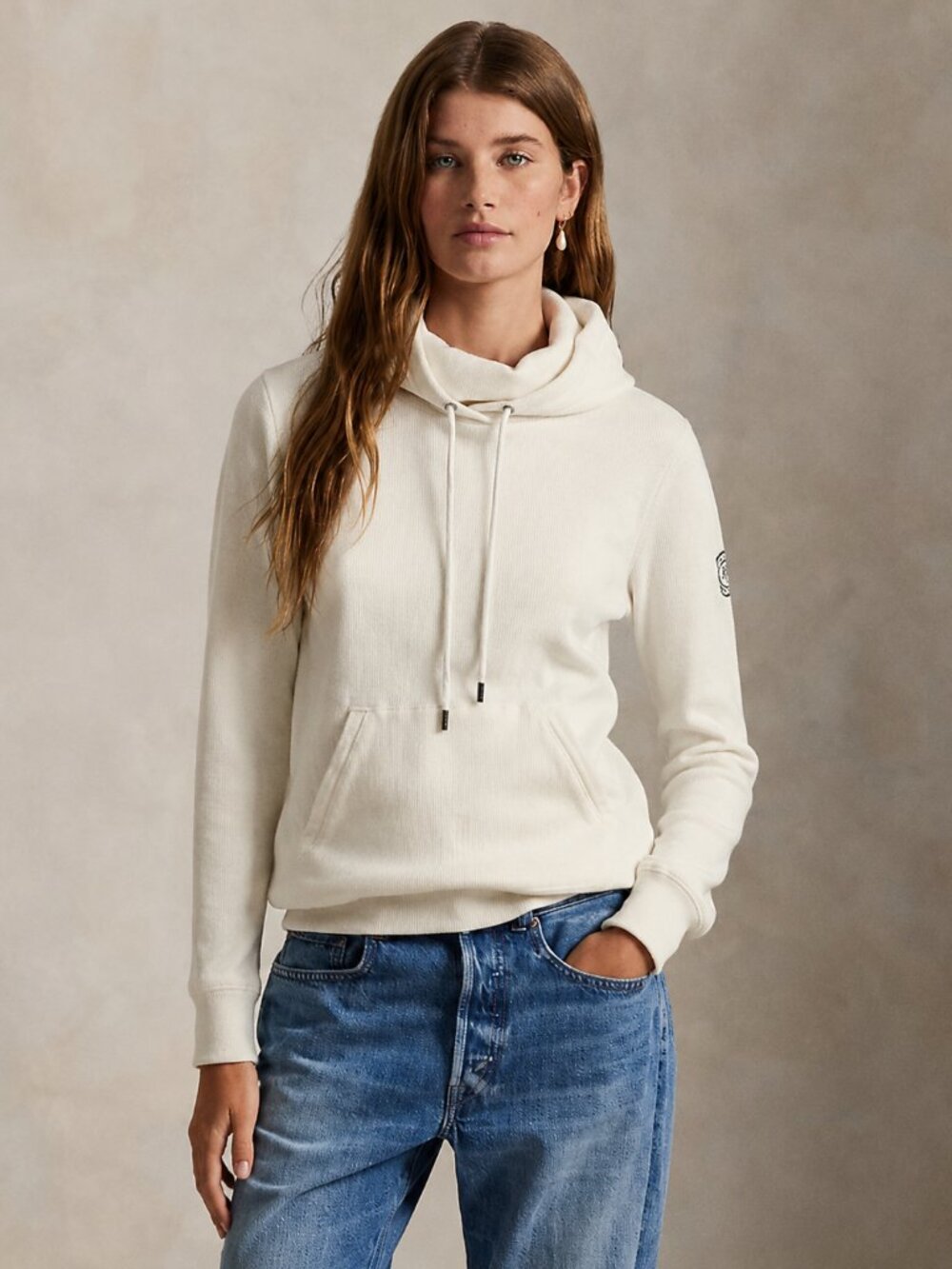 Lauren Ralph Lauren Ivory Waffle Knit Cowl Neck Pullover Small